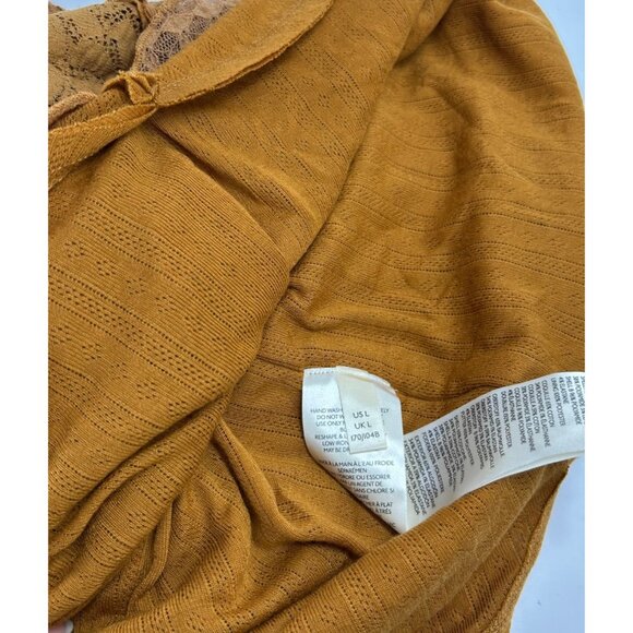 FREE PEOPLE Taylor Top Sz M Gold-Brown Lace Panel Rib Raglan Sleeve Cotton Blend - Picture 11 of 14